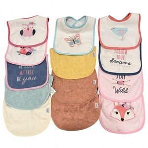 Charming Animal Print Baby Bib Set - Pink, Blue, Tan